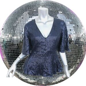 👀‼️Rachel Zoe Navy Sequin V-Neck Top